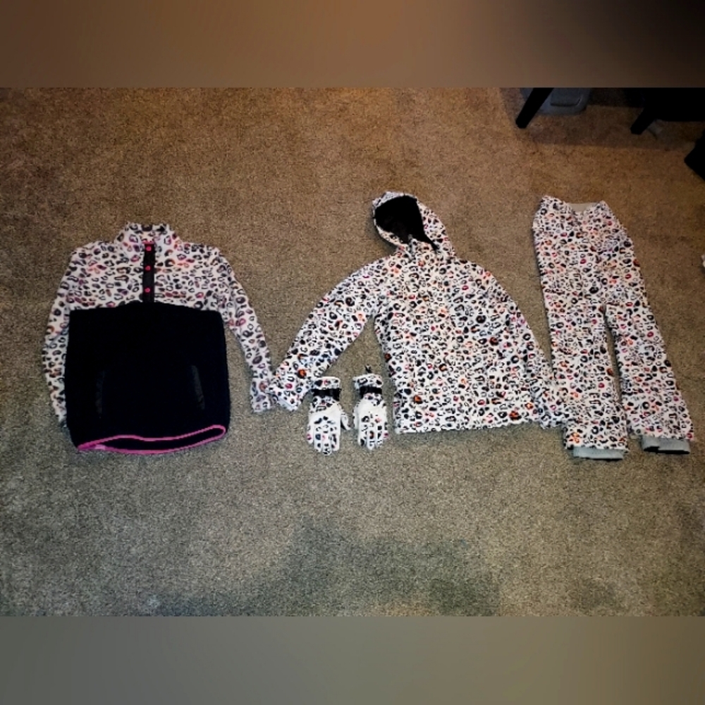Roxy Girls Jetty Ski Snowboard Jacket & Pant Set Size 16 XXL W/ Matching Gloves